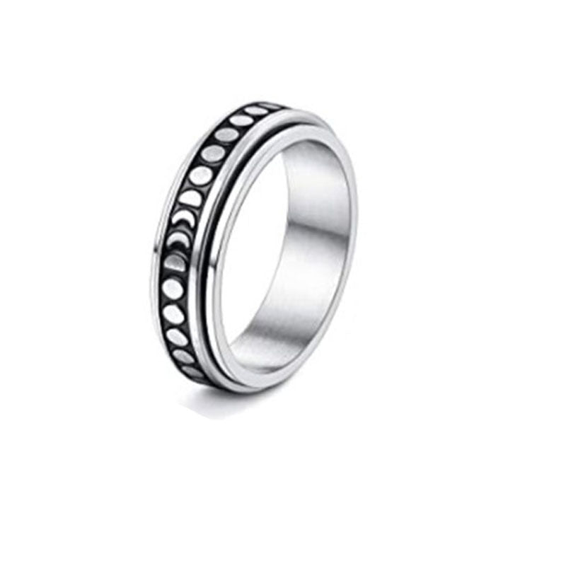 Stainless Steel Spinner Ring – Moon & Stars Design