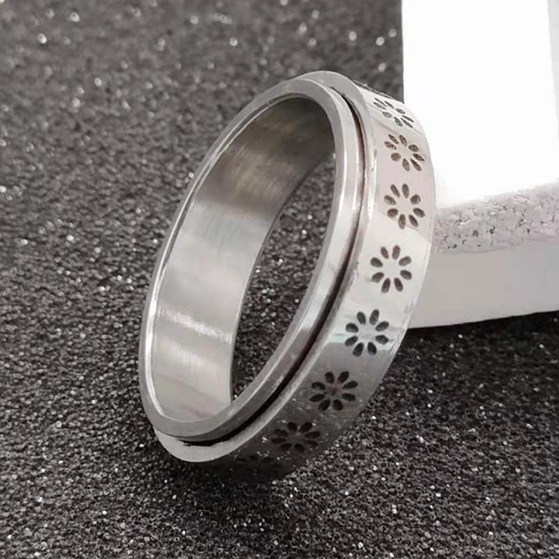 Stainless Steel Spinner Ring – Moon & Stars Design
