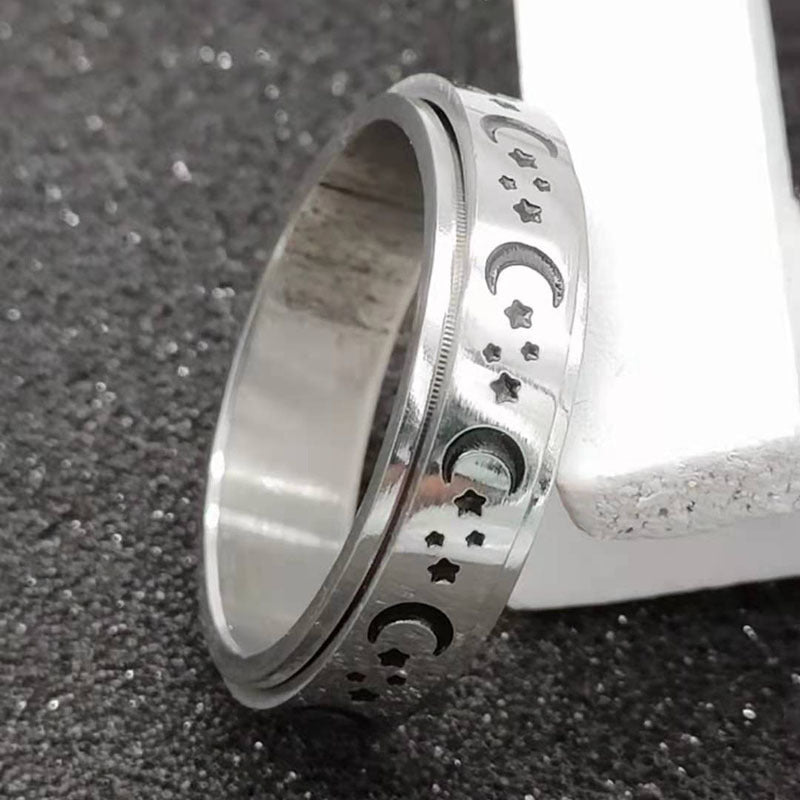 Stainless Steel Spinner Ring – Moon & Stars Design