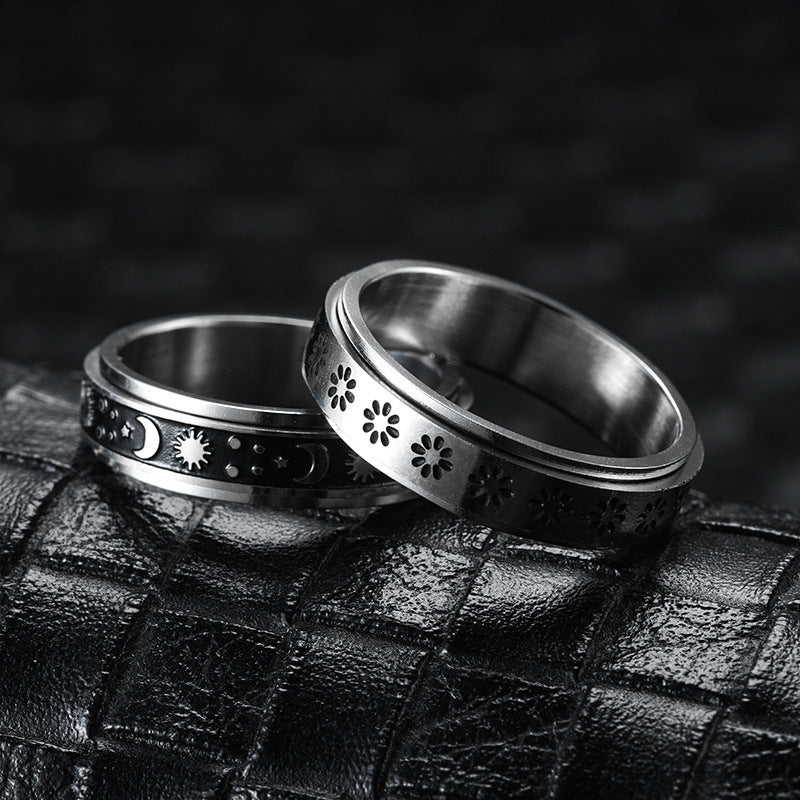 Stainless Steel Spinner Ring – Moon & Stars Design