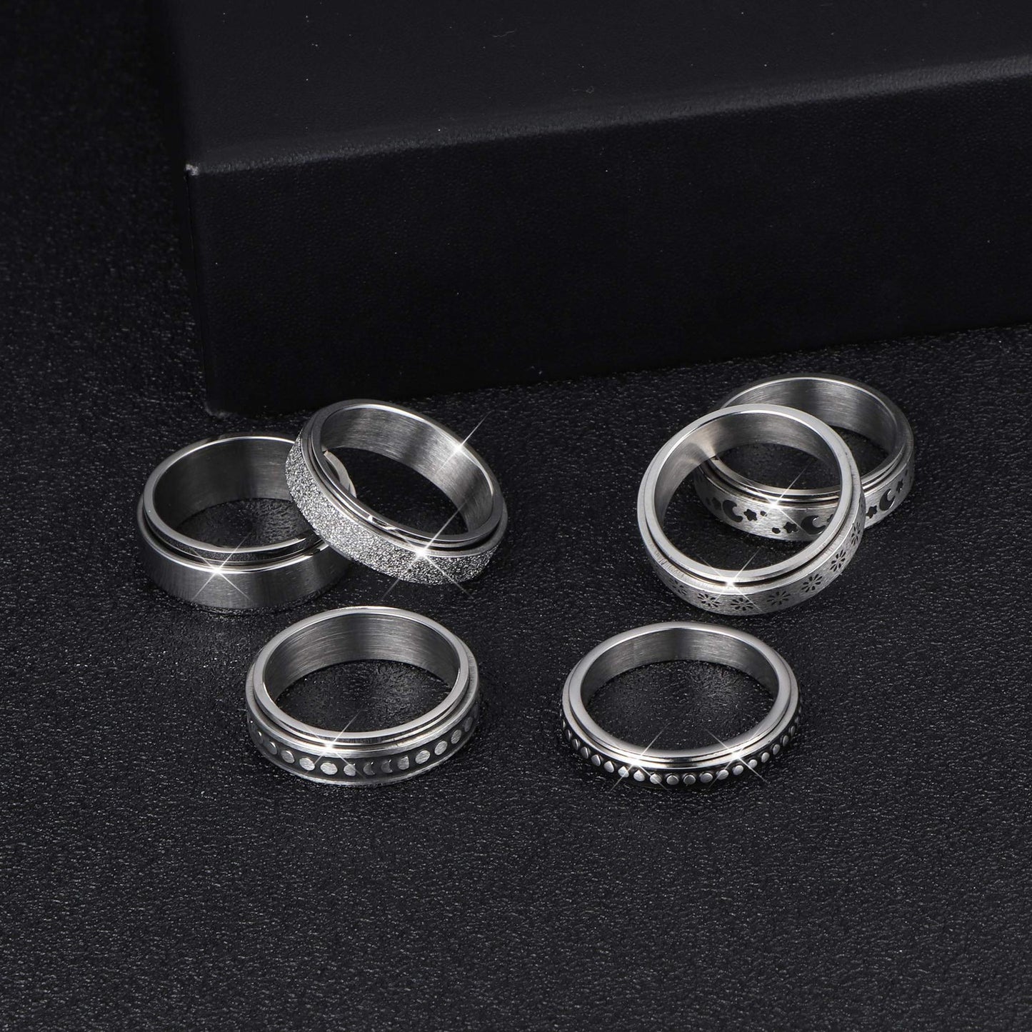 Stainless Steel Spinner Ring – Moon & Stars Design