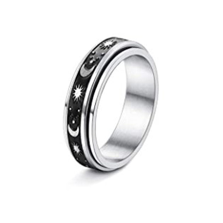 Stainless Steel Spinner Ring – Moon & Stars Design