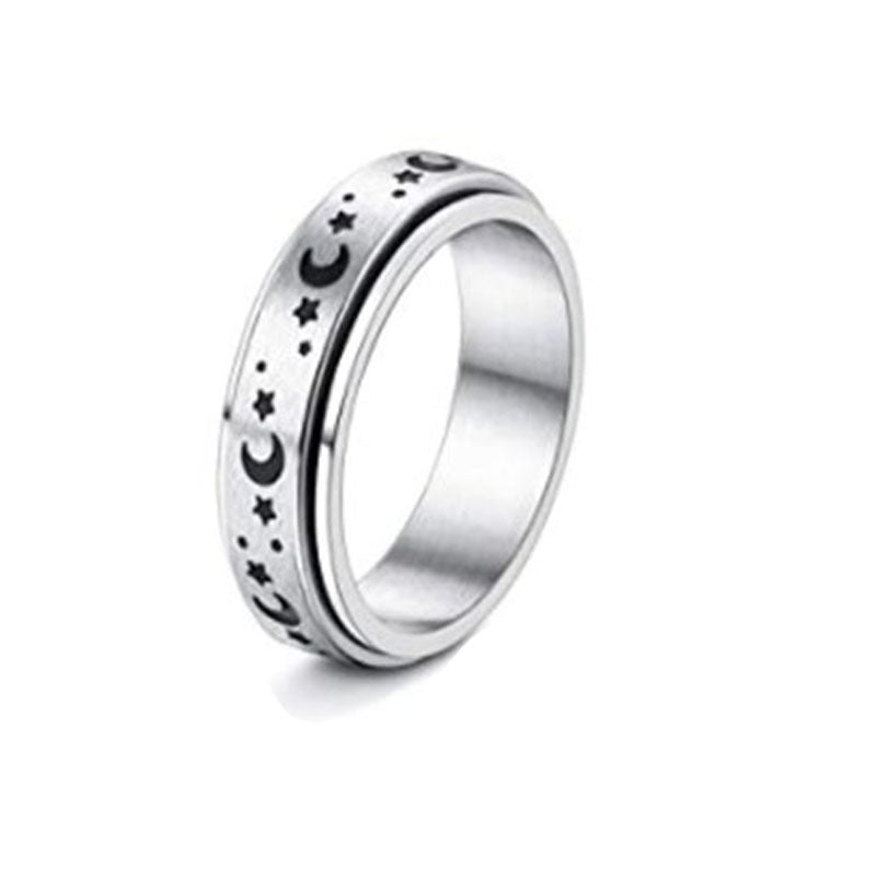 Stainless Steel Spinner Ring – Moon & Stars Design