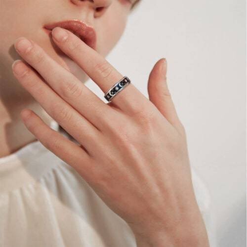 Stainless Steel Spinner Ring – Moon & Stars Design