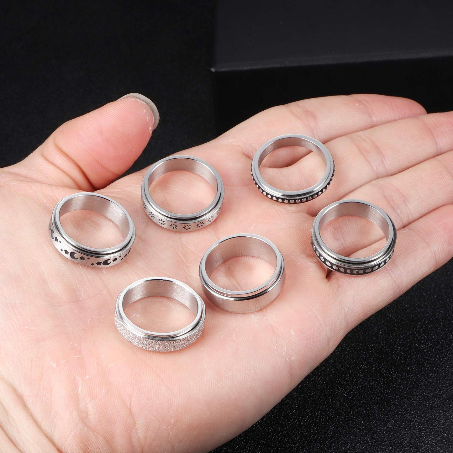 Stainless Steel Spinner Ring – Moon & Stars Design