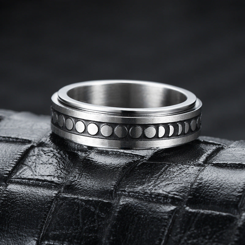 Stainless Steel Spinner Ring – Moon & Stars Design