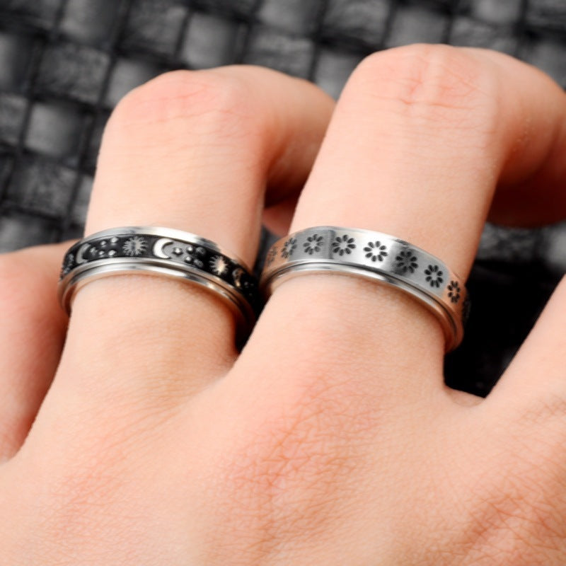 Stainless Steel Spinner Ring – Moon & Stars Design