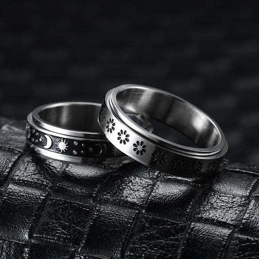 Stainless Steel Spinner Ring – Moon & Stars Design